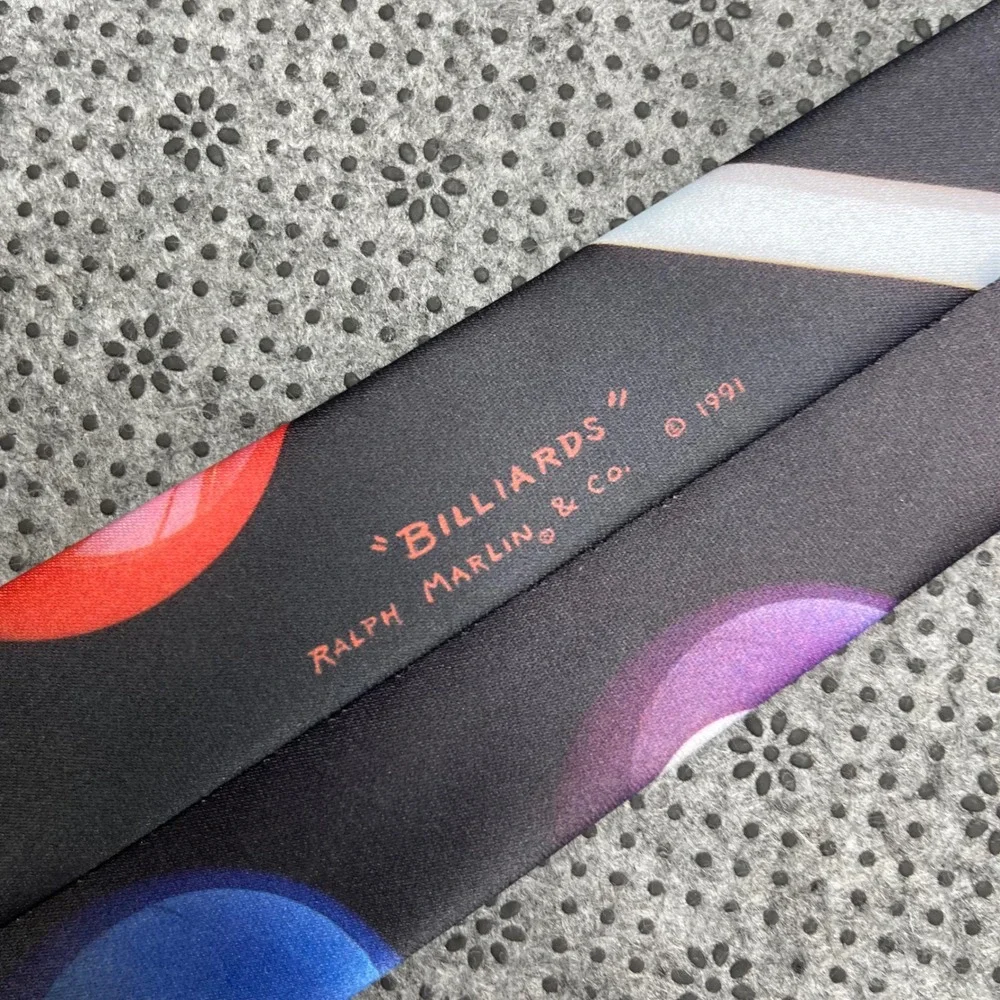Vintage 1991 Ralph Marlin Billiards Pool Ball Graphic Print Silk Feel Tie